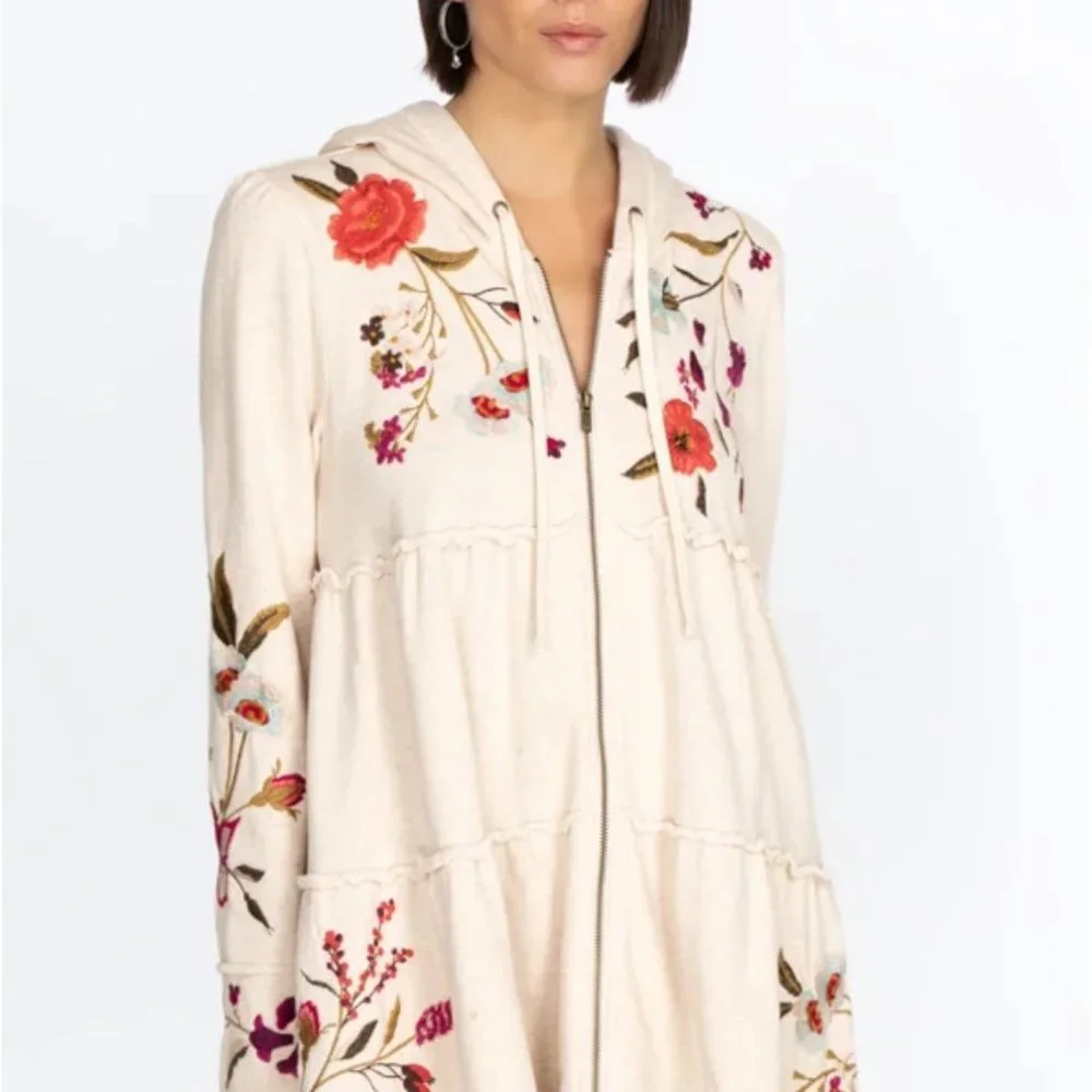 NWT Johnny Was Biya JWLA Workshop Flore Tiered Hoodie Jacket Hooded Coat M L